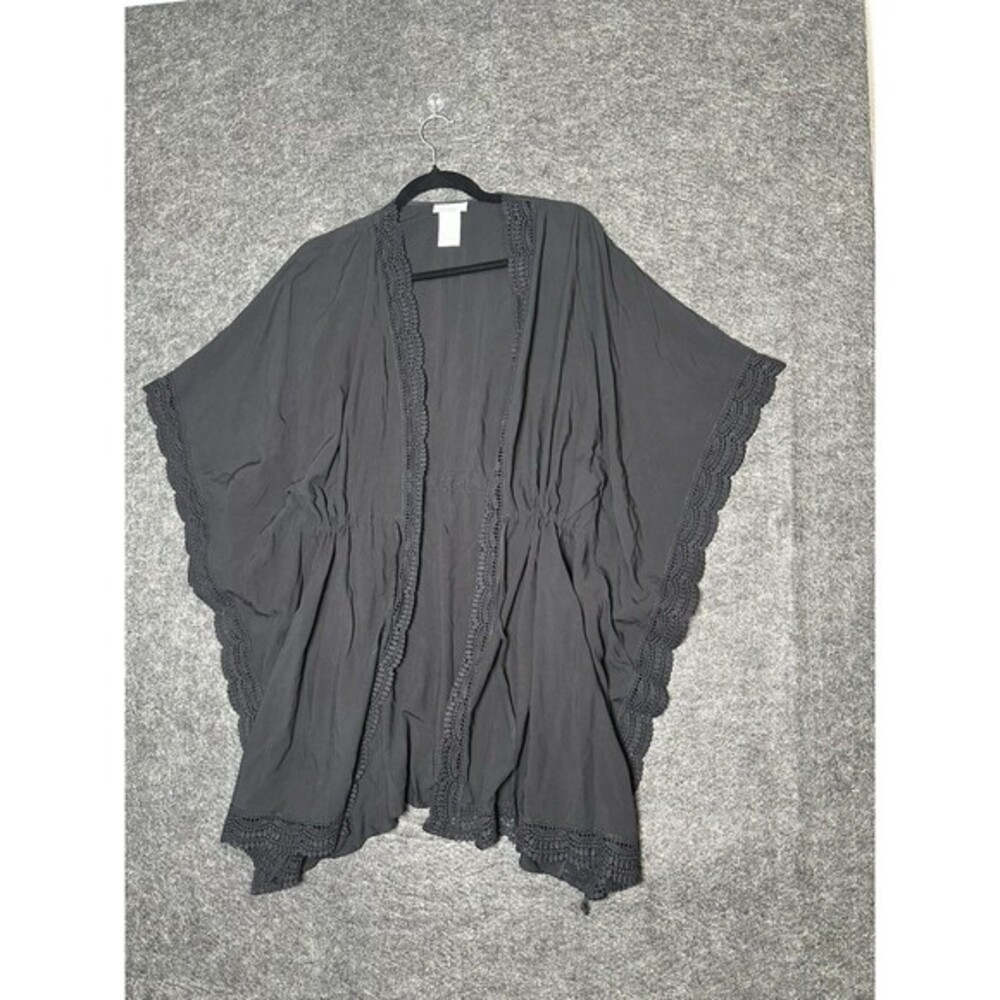 La Blanca Black Crochet Trim Kimono Swim Cover Up XXS/XS Beach Resort
